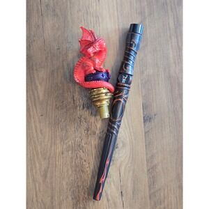 MQ Red Dragon Topper Wizard Wand Purple Orb Flame Carved Fantasy Cosplay Stick